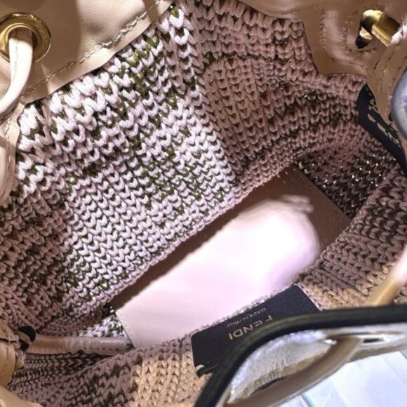 2022 FF Fendi Crochet Mon Tresor Bucket Bag Mini Beige/Pink Raffia - Picture 5 of 5